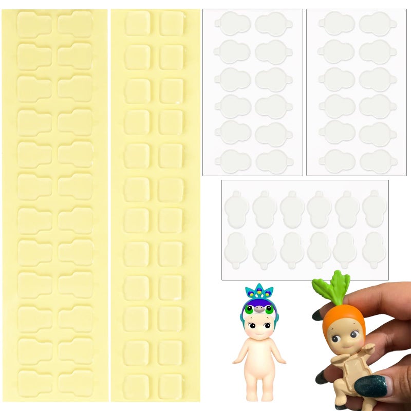 NICECRAFT 84 Pcs Sticky Adhesive Tape for Sonny Angel Hipper 3 Shapes Double Sided Clear Glue Putty Pads Stickers Fit for Sonny Baby Doll Clothes Custom Phone Accessory Replacement - Image 1